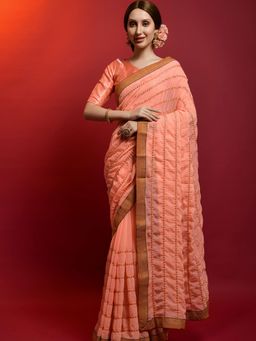 Odette - Peach Georgette Striped Sarees with Unstitched Blouse