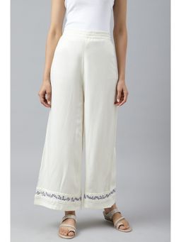 W - Solid White Rayon Parallel Pants With Pleats.