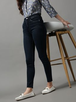 SHOWOFF - Womens Clean Look Slim Fit Navy Blue Denim Jeans