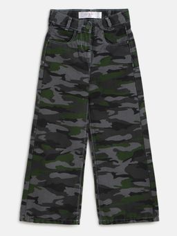 Tales & Stories - Baby Girl's Printed Grey Lycra Wide Leg Trouser