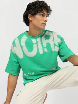 Bewakoof - Men Green Typography Pure Cotton T-Shirt