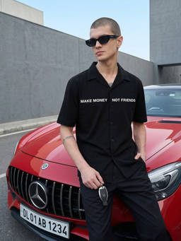 Griffel - Men Black Typography Cotton Shirt