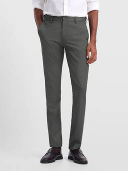 Arrow Newyork - Men Olive Self Design Polyester Trouser