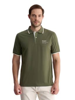 GANT - Men Green Solid/Plain Cotton Polo T-Shirt