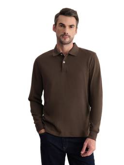 GANT - Men Brown Solid/Plain Cotton Polo T-Shirt