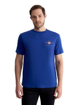 GANT - Men Blue Solid/Plain Cotton T-Shirt