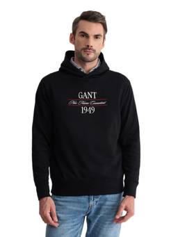 GANT - Men Black Typography Cotton Hoodie