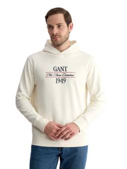 GANT - Men Cream Typography Cotton Hoodie