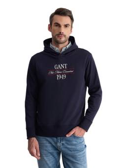GANT - Men Navy Blue Typography Cotton Hoodie