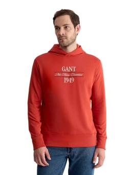 GANT - Men Red Typography Cotton Hoodie