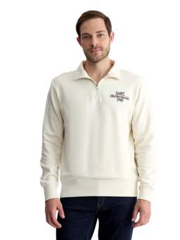 GANT - Men Off White Solid/Plain Cotton Sweatshirt