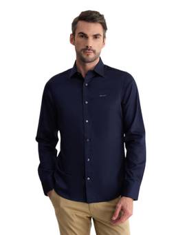 GANT - Men Navy Blue Solid/Plain Cotton Shirt