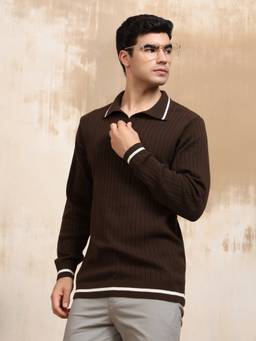 Kvetoo - Men Brown Textured Cotton Sweater