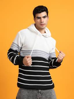 Kvetoo - Men Black Stripes Acrylic hoodie