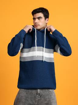 Kvetoo - Men Blue Stripes Acrylic hoodie