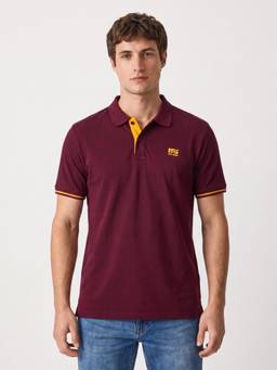 Pepe Jeans - Men Wine Solid/Plain Cotton Blend Polo T-Shirt