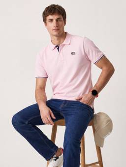 Pepe Jeans - Men Pink Solid/Plain Cotton Blend Polo T-Shirt