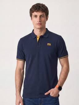 Pepe Jeans - Men Blue Solid/Plain Cotton Blend Polo T-Shirt