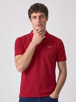 Pepe Jeans - Men Red Solid/Plain Pure Cotton Polo T-Shirt