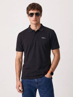 Pepe Jeans - Men Black Solid/Plain Pure Cotton Polo T-Shirt