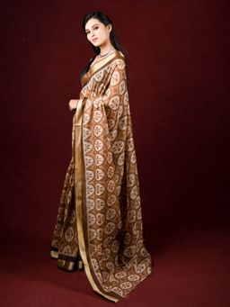 EXCLUSIVA - Brown Cotton Printed Saree with Unstitched Blouse
