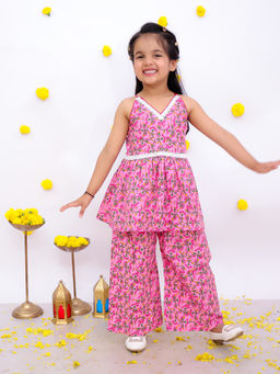 BownBee - Pink Sleeveless Pure Cotton Top with Palazzo