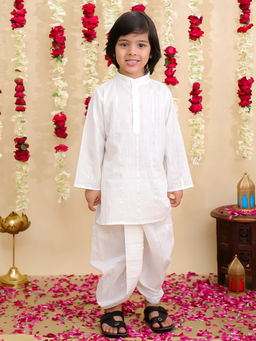 BownBee - White Pure Cotton Lurex Kurta with Dhoti