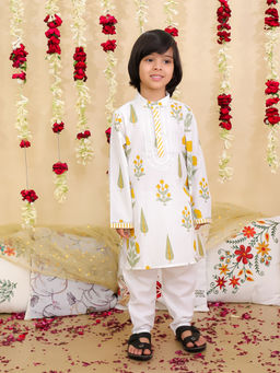 BownBee - Yellow Pure Cotton Full Sleeves Kurta with Pyjama