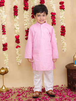 BownBee - Pink Pure Cotton Lurex Kurta with Pyjama