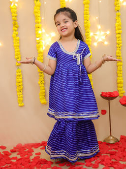 BownBee - Blue Leheriya Kurti & Sharara