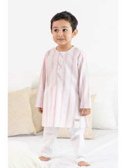 TIBER TABER - Boys Pink Stripes Kurta & Pyjama