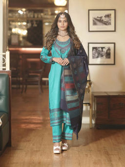 Kidar - Womens Casual Party Wear Unstitched Acrylic Suit Blue