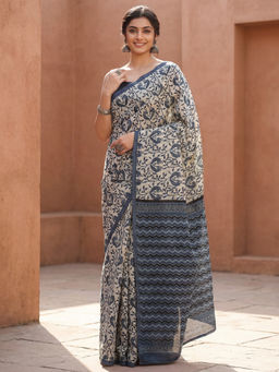 Akhilam - Women Off White Silk Floral Saree with Unstitched Blouse