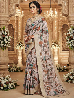 Akhilam - Women Mauve Georgette Floral Saree with Unstitched Blouse