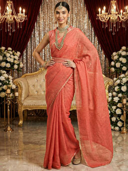 Akhilam - Women Pink Polycotton Solid Saree with Unstitched Blouse