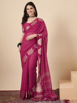 Sareemall - Magenta Georgette Woven Tassels Saree With Unstitched Blouse