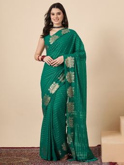 Sareemall - Green Georgette Woven Tassels Saree With Unstitched Blouse