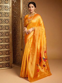 Odette - Orange Silk Blend Woven Pithani Saree With Unstitched Blouse