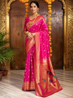 Odette - Dark Pink Silk Blend Woven Pithani Saree With Unstitched Blouse