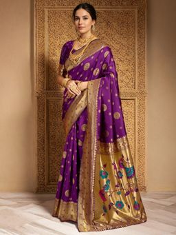 Odette - Purple Silk Blend Woven Pithani Saree With Unstitched Blouse