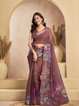 Odette - Dusty mauve Cotton Linen Saree With Unstitched Blouse