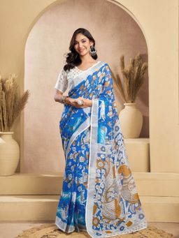 Odette - Sky Blue Cotton Linen Saree With Unstitched Blouse