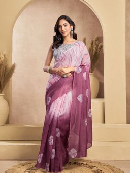 Odette - Mauve And Light Pink Cotton Linen Saree With Unstitched Blouse