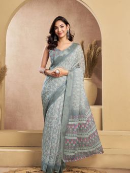 Odette - Grey Cotton Linen Saree With Unstitched Blouse