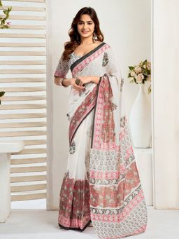 Odette - Multicolor Cotton Linen Saree With Unstitched Blouse