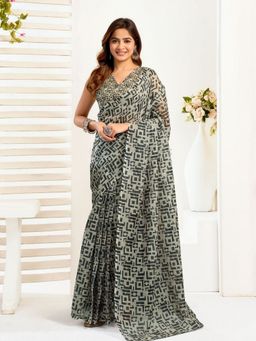 Odette - Black Cotton Linen Saree With Unstitched Blouse