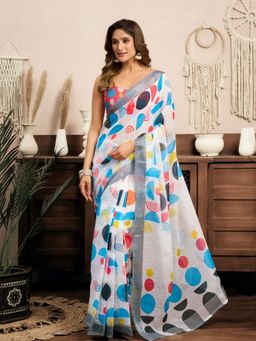 Odette - Multicolor Cotton Linen Saree With Unstitched Blouse