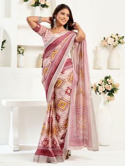 Odette - Multicolor Cotton Linen Saree With Unstitched Blouse