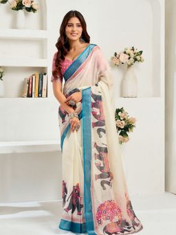 Odette - Multicolor Cotton Linen Saree With Unstitched Blouse