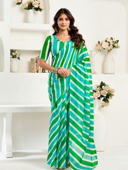 Odette - Green Cotton Linen Saree With Unstitched Blouse